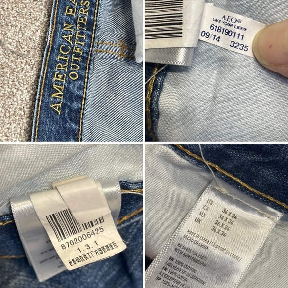 American Eagle mens baggy jeans loose fit jeans sz 36x33 medium wash distress - Picture 9 of 12